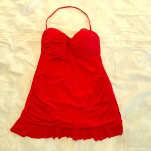 red retro style halter swimsuit ABS Allen Schwartz